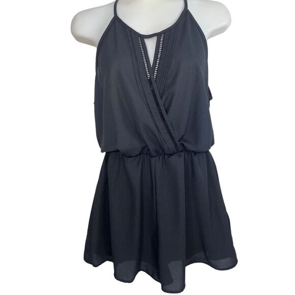 Women’s Sienna Sky Size Small Black Cutout Spaghetti Strap Halter Short Romper - Picture 5 of 12